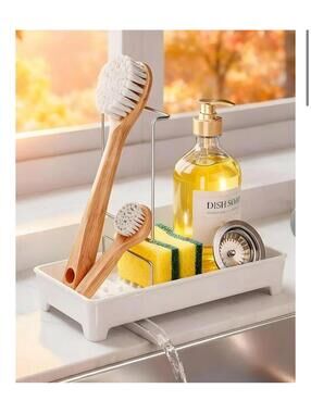 Plastic Sink Caddy, Rustproof Sponge Holder for Kitchen Sink with 304 Stainles